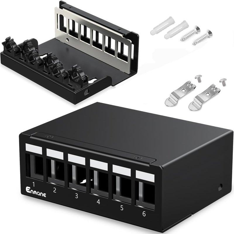 Enmane 6 Port Patch Panel Blank Keystone Patch Panel STP&UTP Compatible with LC/SC/ST/FC/USB/HDMI Keystone Jack for Desk Mount Home Ethernet Termination Box - Image 1